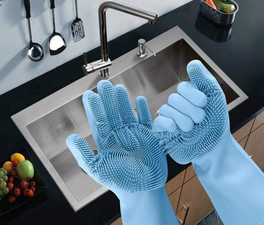 Magic Reusable Silicone Gloves with Wash Scrubber, Heat Resistant, for Cleaning, Household, Dish Washing